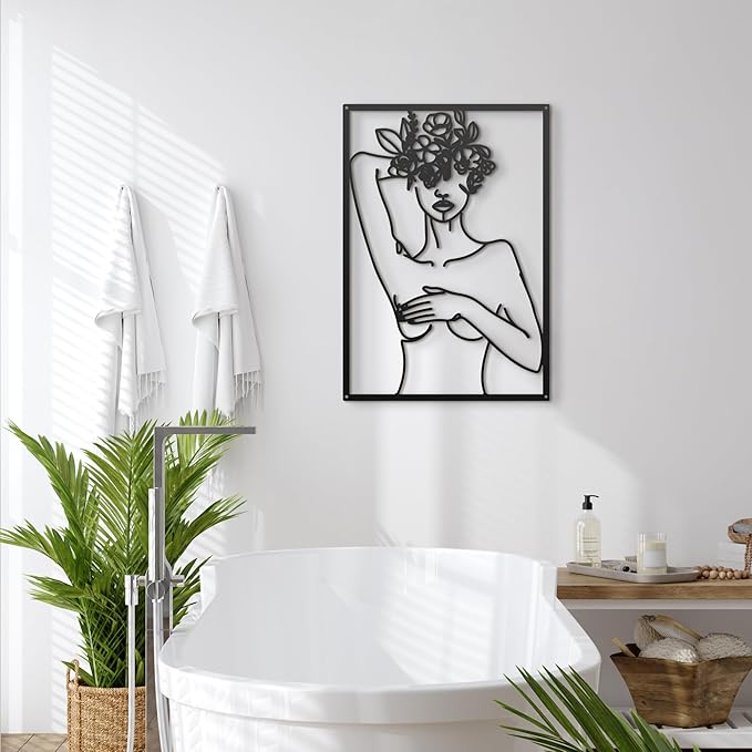 Eilopaa 4 Pack Black Wall Art Décor for living room, Metal Minimalist Abstract Wall Décor bathroom, Single Line Woman's Body Shape Modern Wall Art, Size 17 X 11.8 inches