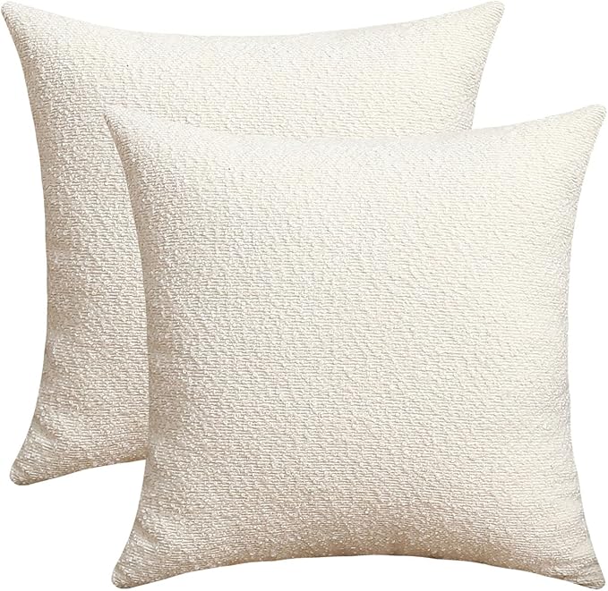 Jeneoo Ivory Decorative Square Thick Accent Throw Pillow Covers Fine Textured Boucle Couch Cushion Cases for Sofa Decor, Set of 2, 20 x 20 Inch