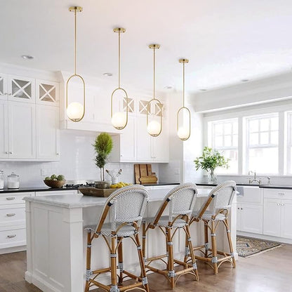 Modern Gold Globe Pendant Light Mid Century Chandelier 1-Light Brushed Brass Ceiling Hanging Lighting Fixture with White Globe Glass Shade for Kitchen Island Dining Room Bedroom