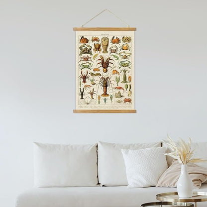 ABoby Vintage Hanging Posters, Decorative Crustaces Wall Art Prints, Printed on Linen with Wood Frames, Ready to Hang