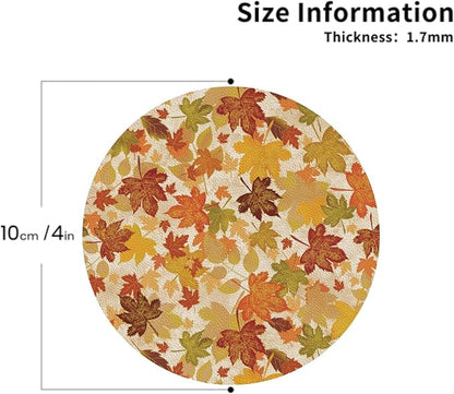 Fall Maple Leaves Coaster Set of 4 Autumn Cup Coasters for Drinks Thanksgiving Harvest Waterproof Wipeable PVC Round Coasters Mat for Coffee Beer Wine Outdoor Patio Table Bar Desk Seasonal Desk Decor