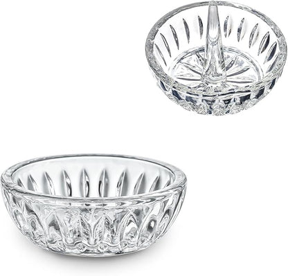 Set of 2 Crystal Jewelry Dish Trays 3.1in Clear Round Trinket Ring Holders for Wedding, Birthday, Anniversary, Christmas Decor