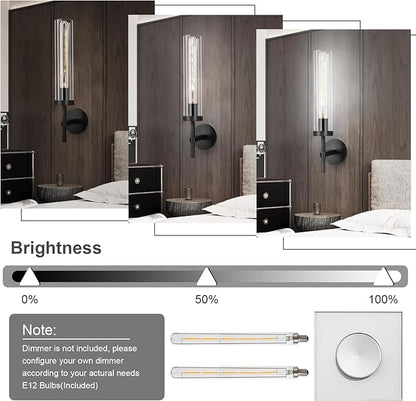 Black Wall Sconces Set of Two with White Light, 19.48'' Brushed Brass Knurled Bathroom Sconces Wall Lighting Vanity Light with Clear Glass for Living Room Mirror Bedroom Stairs