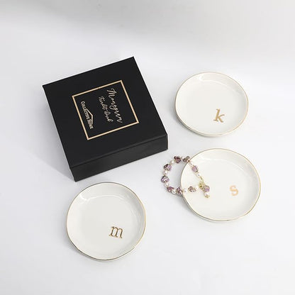 COLLECTIVE HOME - Ceramic Jewelry Tray, Decorative Trinket Dish for Rings Earrings Necklaces Bracelet Watch Keys, Birthday Mother's Day Christmas Gift for Women, 4.75", Glossy (d)
