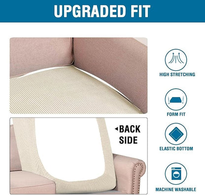 H.VERSAILTEX Super Stretch Individual Chaise Cover Sectional Couch Covers for L Shaped Sofa Both Left/Right Featuring Thick Jacquard Textured Twill Fabric (1 Piece Chaise Cover Large, Natural)