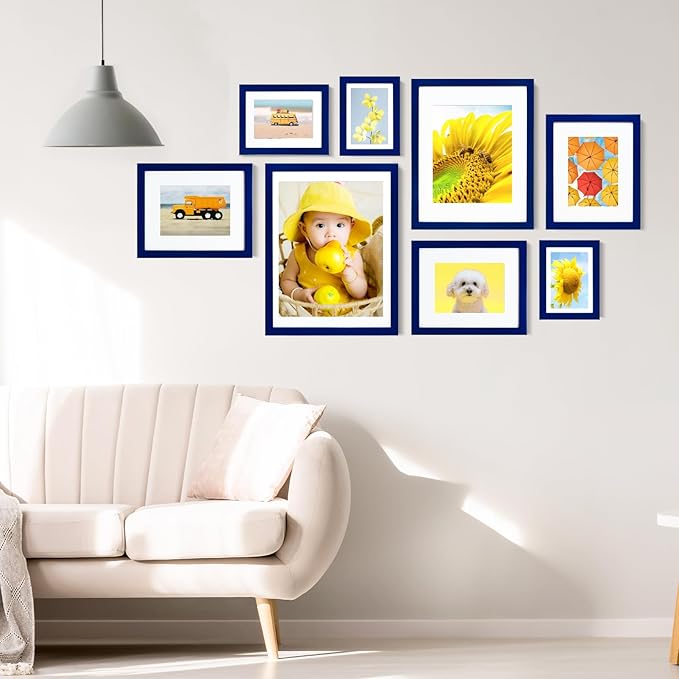 KINLINK 4x6 Frame Navy, Solid Wood 4 x 6 Picture Frame with Acrylic Plexiglass for 3.5x5 with Mat, Tabletop and Wall Display Photo Frames 4x6 Navy Blue, 4 Pack