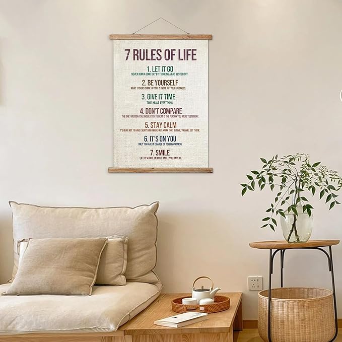 ABoby Rules of Life Boho Room Decor Poster,Inspirational Wall Art Decor, Poster with Wooden Frame Positive Inspirational Quotes for Classroom, Home, Office, Bedroom, and Bathroom
