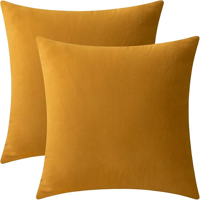 Set of 2 Velvet Throw Pillow Covers for Couch and Bed - 18"x18", Marigold