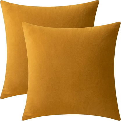 Set of 2 Velvet Throw Pillow Covers for Couch and Bed - 16"x16", Marigold