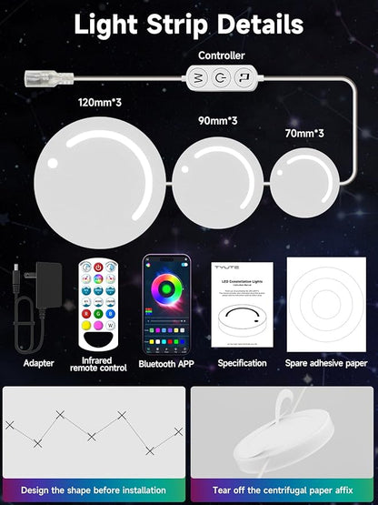 GIPOYENT Smart Wall Light, 9-Piece LED DIY Constellation Light, RGB Color Changing, Music Sync, App & Remote Control, Ambient Lighting for Bedroom, Living Room, Gaming, and Home Decor