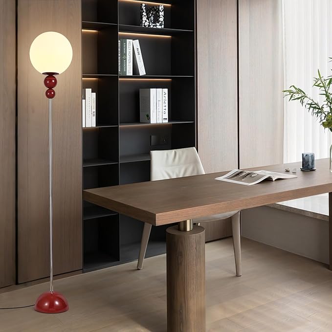 Red Floor Lamp for Living Room, Modern Floor Lamps for Bedroom，On/Off Foot Switch, Globe Standing Lights for Office Cafe, Includes E26 Bulb 15W Reading Corner Light Include 70.87in Plug Cord