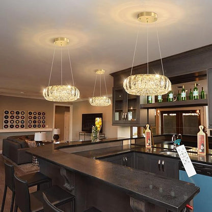 LED Ring Chandelier Modern Pendant Lights for Kitchen Island Dining Room Remote Dimmable Hanging Light Entryway Bedroom Crystal Lighting Gold Chandeliers