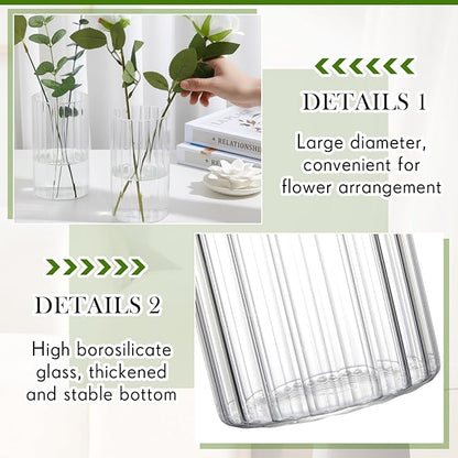 6 Pcs 6 Inch Tall Glass Ribbed Cylinder Vases Clear Floating Candle Flower Vase in Bulk, Hurricane Candle Holder for Wedding Housewarming Gift Table Centerpieces