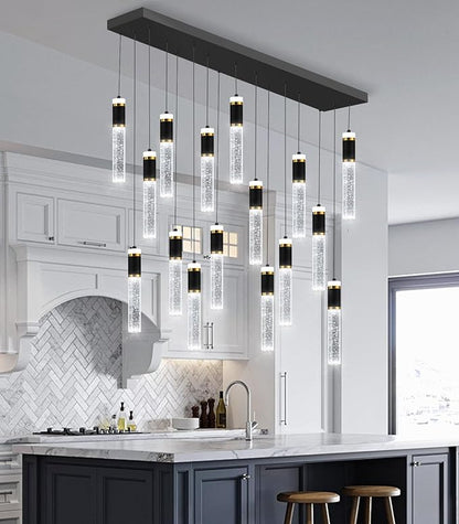 16-Lights Modern Cystal for Kitchen Island LED Dimmable Pendant Lighting Fixture Crystal Chandelier Light Fixtures for Dining Room