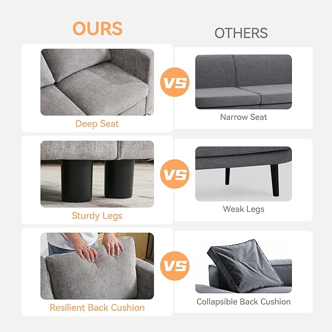 58”Modular Sectional Loveseat Sofa, Modern Love Seat 2 Seater Sofa Couch with Storage, Chenille Modular Sectional Couch for Living Room, Bedroom, Office, Small Apartment, Light Grey