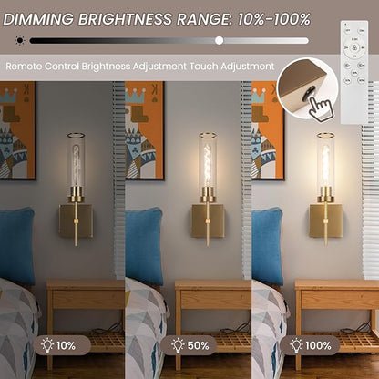 Wall Sconces,Gold Battery Operated Wall Sconce 10400mAh Fast Chargin Endurance 150 Hours Infinitely Dimmable with Remote Control Wireless Wall Lights for Bedroom Living Room Hallway