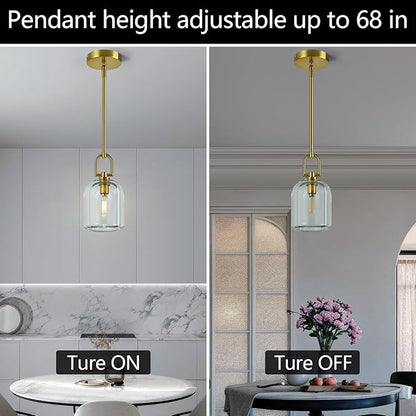 Modern Gold Pendant Lights Kitchen Island Ceiling Chandelier Indoor Thick Crystal Hanging Light Fixtures for Kitchen Living Room Dining Room Bedroom（1Pack）