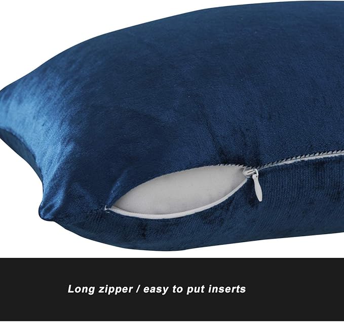 GIGIZAZA Blue Velvet Decorative Throw Pillow Covers for Sofa Bed 2 Pack Soft Cushion Cover (Royal Blue, 12 x 20- Set of 2)