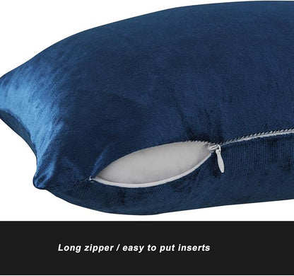 GIGIZAZA Blue Velvet Decorative Throw Pillow Covers for Sofa Bed 2 Pack Soft Cushion Cover (Royal Blue, 12 x 20- Set of 2)