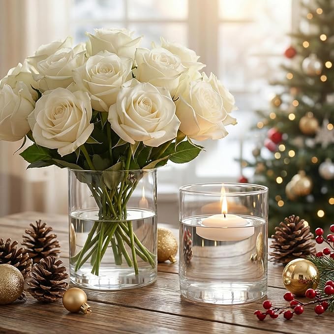 16 Pcs Glass Cylinder Bud Vases for Centerpieces, Birthday Party Wedding Centerpiece Table Decorations, 4 Inch Small Cylinder Living Bud Vases in Bulk for Flowers Pillar Candles Floating Candles