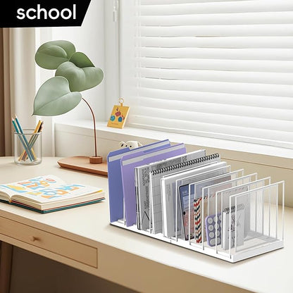 9-Section Desk File Organizer, Vertical File Holder, Mesh Desktop File Folder Metal File Organizer Stand for Office Home Classroom, White