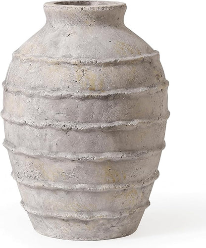 Kokrose Terracotta Vase, White Grey Rustic Farmhouse Decor, Vintage Large Pottery Clay Vase, Ceramic Flower Vases for Centerpieces, Table Top Fireplace Mantel Decor