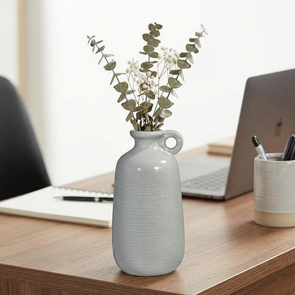 Sunddo Gray Ceramic Vase 10 Inch - Tall Modern Decorative Vase with Handle, Centerpieces, Living Room, Balcony, Living Room Dining Table Decor