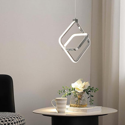 Modern LED Chandelier Chrome Rectangular Pendant Light Fixtures 4000K 20W Dimmable Height Adjustable Pendant Lighting for Dining Room Kitchen Island Bedroom Living Room Foyer（3-Pack）