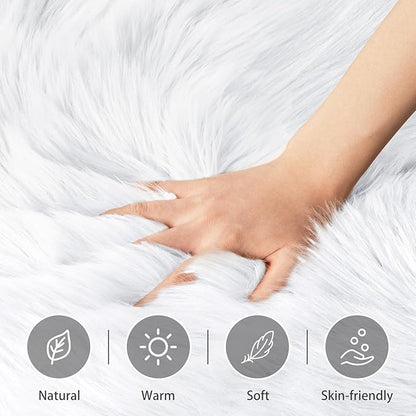 Ciicool Faux Fur Rug 6 x 9 Feet, Fluffy Shaggy Carpet, White Faux Fur Sheepskin Rugs for Living Room, Fuzzy Washable Rugs for Bedroom, Playroom, Decor, Luxury Room Decor, Rectangle