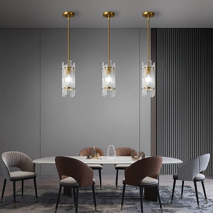 Gold Crystal Pendant Lighting Modern Mini Glass Chandeliers, Adjustable Pendant Light Fixture for Bedroom Dining Room Living Room Kitchen Island Corridor(2 Pack)
