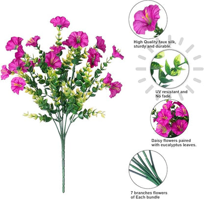 HyeFlora Artificial Flowers for Outdoors Fake Plants Outside Decoration, 12 Bundles Faux Fuchsia Morning Glory UV Resistant Look Real Silk Flowers for Outside Planter Front Door Porch Patio Yard Urn