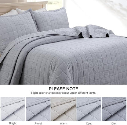 Quilt Super King Size Bedding Sets, 100% Cotton Lightweight Luxury Comforter Set, Oversized Extra Wide Stitching Bedspread Coverlet with 2 Pillowcase Suitable for All Season, Grey
