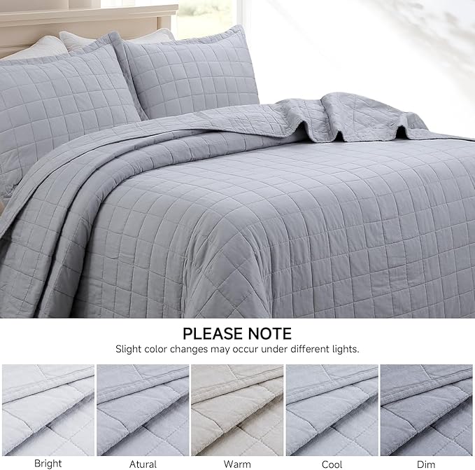 Quilt Queen Size Bedding Sets - 100% Cotton Lightweight Luxury Comforter Set, Full Size Stitching Bedspreads Coverlet with 2 Pillowcase Suit for All Season, Grey