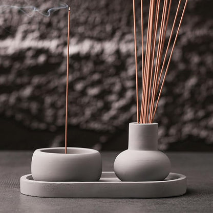 Concrete Incense Burner Set with Holder and Tray,Multifunction Incense Holder for Burning Sage,Palo Santo,Incense Sticks,Ideal for Meditation Home Decor(Grey)