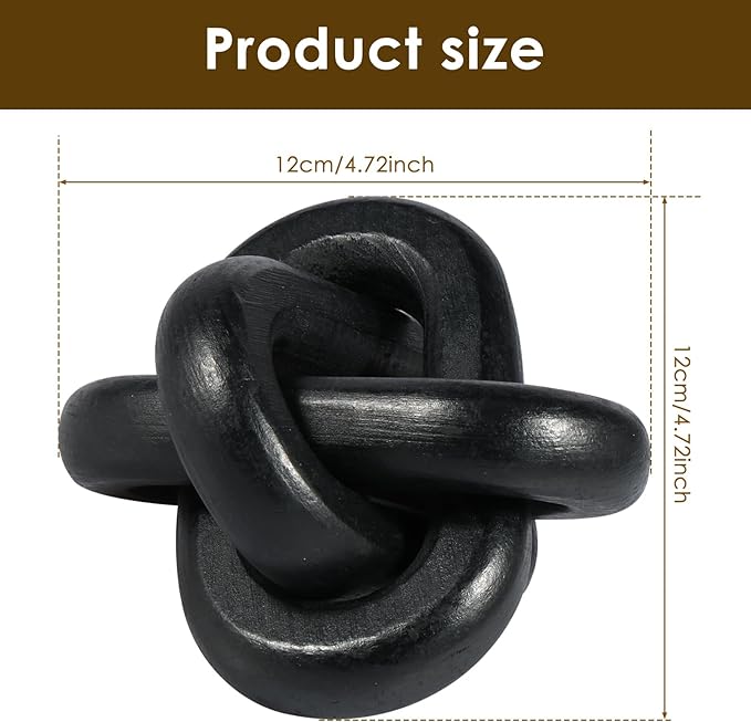 Wood Knot Chain Link Decor 3 Link Boho Wood Knot Decor White/Black Wood Knot Art Decorative Wooden Links Knots Rustic Wood Chain Link Decor for Living Room Bedroom Office Farmhouse Decorations (Black)
