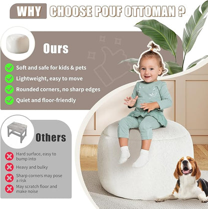 Round Stuffed Pouf Ottoman for Foot Rest, A Round Modern Foam Filled Poufs, Floor Chair for Living Room, Nursery, Dorm,Outdoor, A Soft Modern Foot Stool Perfect to Rest Your Feet (White, 20Inch)