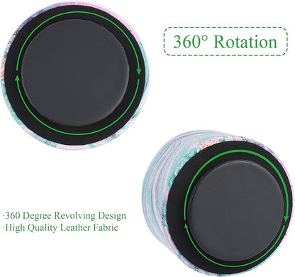 Round Leather Art Supply Organizer,Remote Control Holder,360-degree Rotating Pen Organizer with 4 Compartments(1-Pink Green Splash Ink)