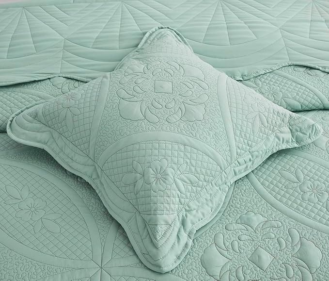 Bedspread - Full Size Bedding Cover - Modern & Contemporary Coverlet Set, Real Stitching, Reversible, Lightweight, 5 Piece, Seaglass