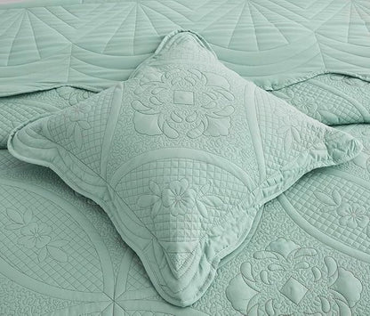 Bedspread - Full Size Bedding Cover - Modern & Contemporary Coverlet Set, Real Stitching, Reversible, Lightweight, 5 Piece, Seaglass