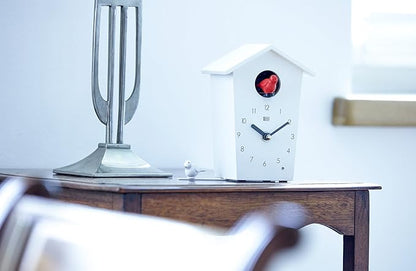 KOOKOO Birdhouse Mini White, Tiny Modern Cuckoo Clock with 12 Natural Bird Songs or Cuckoo Call