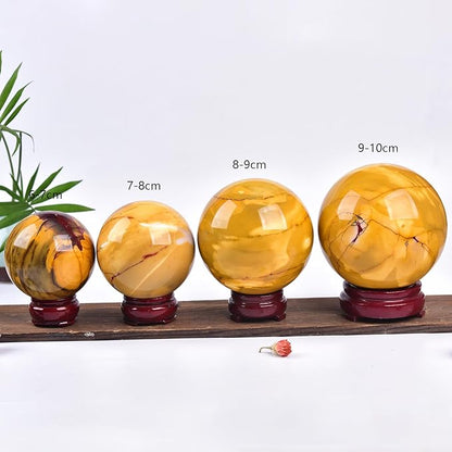 JIC Gem Natural Yellow Egg Yolk Stone Crystal Ball Sphere 7-8cm Healing Crystal Gemstone Ball Chakra Meditation Reiki Decorative Ball
