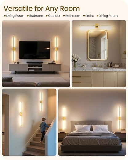 39.4" Wireless Battery Operated Wall Sconces Set of 2, Modern Rechargeable Lamp with Remote, 360° Rotation, 10000mAh, Touch Dimmable Lights for Bedroom, Living Room, Hallway, Gold D07YBP205