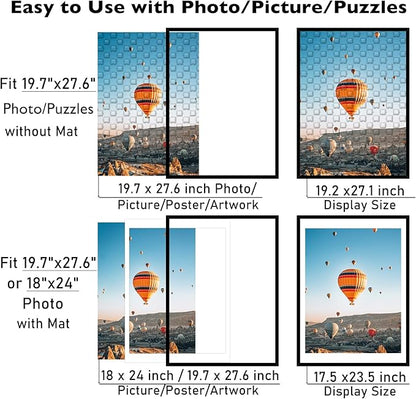 19.7x27.6 Puzzles Frame for 50x70 cm Puzzle Poster Photo Picture, Display 18x24 with Mat or 19.7 x 27.6 without, Wall Hanging 19.7 by 27.6 inch 1000 Pieces Puzzles Frame, 2 Pack, Black