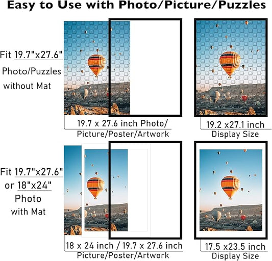 19.7x27.6 Puzzles Frame for 50x70 cm Puzzle Poster Photo Picture, Display 18x24 with Mat or 19.7 x 27.6 without, Wall Hanging 19.7 by 27.6 inch 1000 Pieces Puzzles Frame, 2 Pack, Black