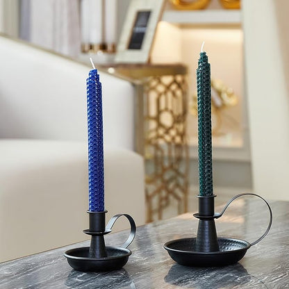 Black Iron Pillar Candlestick Holders, with Handle, Taper Candle Holder for Candlesticks, for Fireplace Party, Dining, Home, Wedding Decor,Fits 3/4 inch Thick Candle&Led Candles（Set of 2pcs）