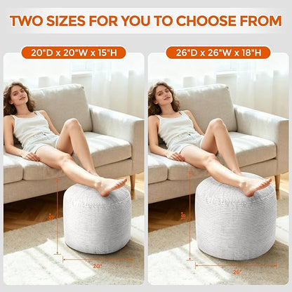 Pouf Ottoman Foot Rest, Comfortable & Soft, Round Footstool Ottoman for Living Room, Bedroom, Office, Room Decoration, Corduroy Foot Stool Pouf with Odorless & Anti-Clump Filling, Small Grey
