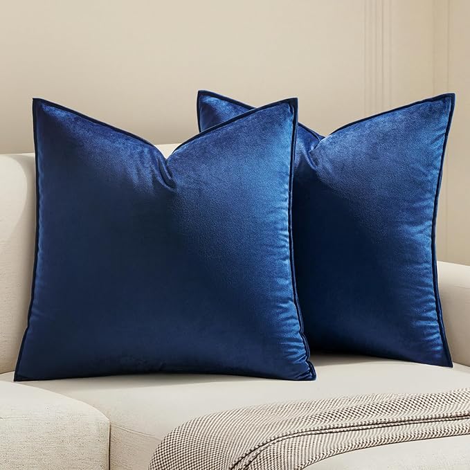 MIULEE Pack of 2 Navy Blue Decorative Velvet Throw Pillow Cover Soft Pillowcase Solid Square Cushion Case for Sofa Bedroom Car 22x22 Inch