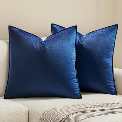 MIULEE Pack of 2 Navy Blue Decorative Velvet Throw Pillow Cover Soft Pillowcase Solid Square Cushion Case for Sofa Bedroom Car 22x22 Inch