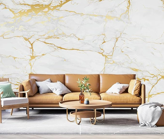 White Gold Marble Wallpaper Modern Abstract Wallpaper Mural for Living Room Offic（Not Peel and Stick）