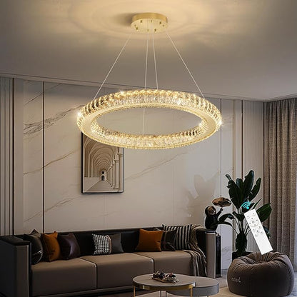 LED Chandelier Modern Dimmable Dining Room Chanderliers Entryway Crystal Ring Pendant Lights for Kitchen Bedroom Living Room Gold Light